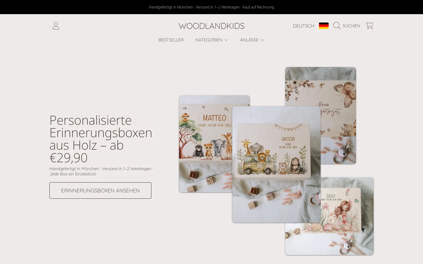 Woodland Kids: Startseite des eigenen Shops